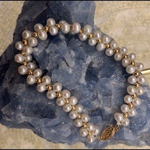 TOB 14K Gold Double Strand Freshwater Pearl Bracelet